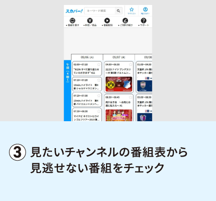 見たいチャンネルの番組表から見逃せない番組をチェック