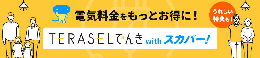 電気料金をもっとお得に！うれしい特典も！TERASELでんき with スカパー！