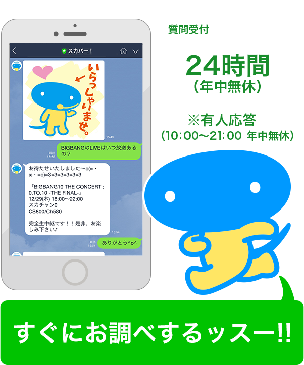 質問受付24時間（年中無休）※有人応答10:00～21:00「すぐにお調べするッスー！！」